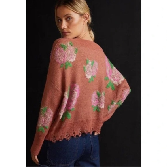 New By Anthropologie Drop Shoulder V-Neck Sweater Size XS - Picture 1 of 12